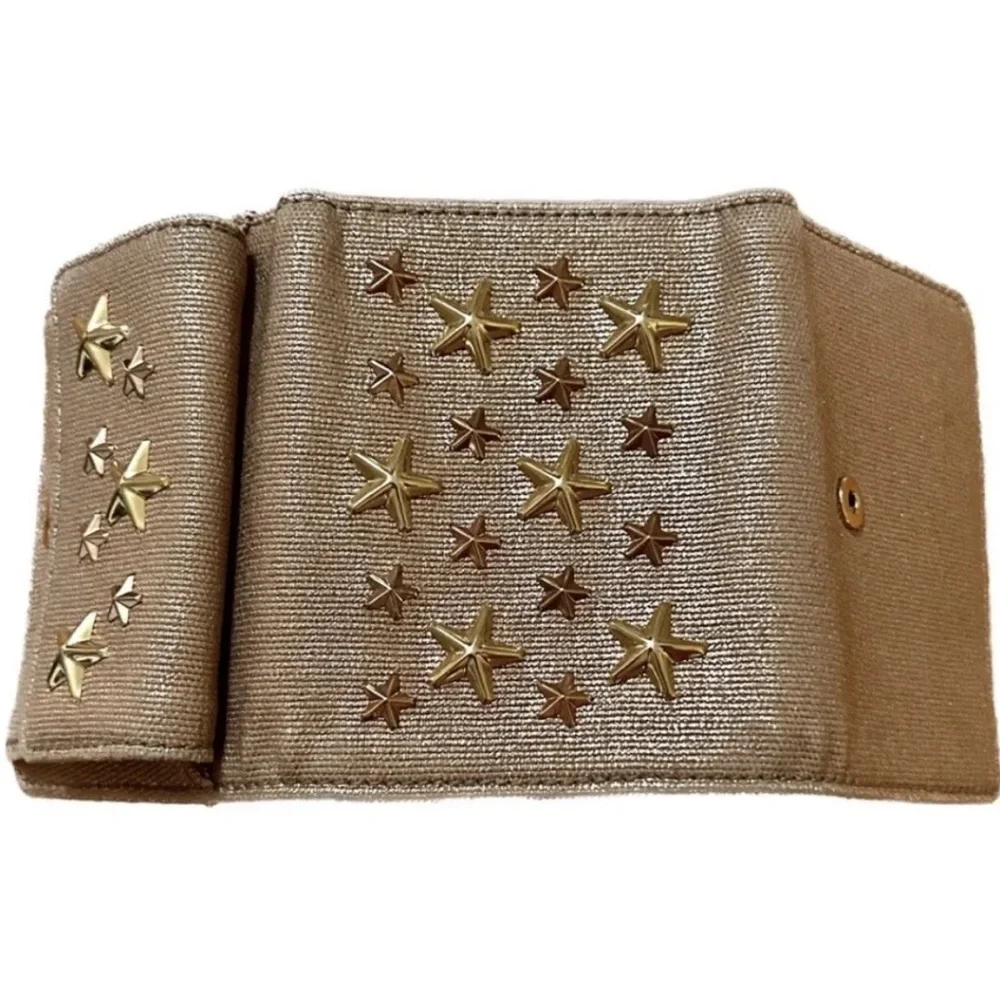 JIMMY CHOO NEMO STAR STUD METALLIC DENIM TRIFOLD WALLET RARE